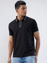 Men T-Shirt Solid Black Regular Fit