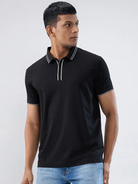 Men T-Shirt Solid Black Regular Fit