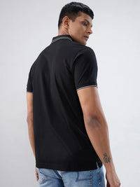 Men T-Shirt Solid Black Regular Fit