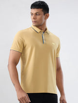 Men T-Shirt Solid Yellow Regular Fit
