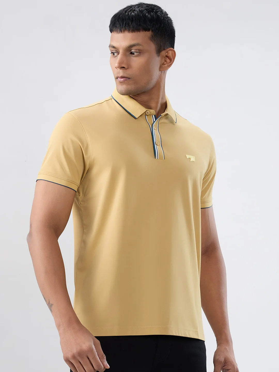 Men T-Shirt Solid Yellow Regular Fit