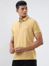 Men T-Shirt Solid Yellow Regular Fit