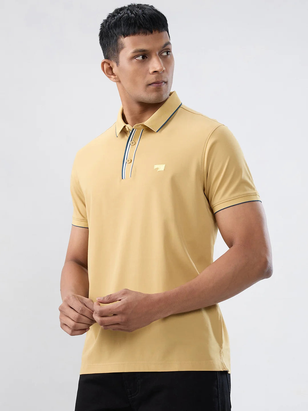 Men T-Shirt Solid Yellow Regular Fit