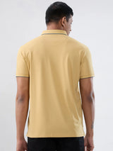 Men T-Shirt Solid Yellow Regular Fit