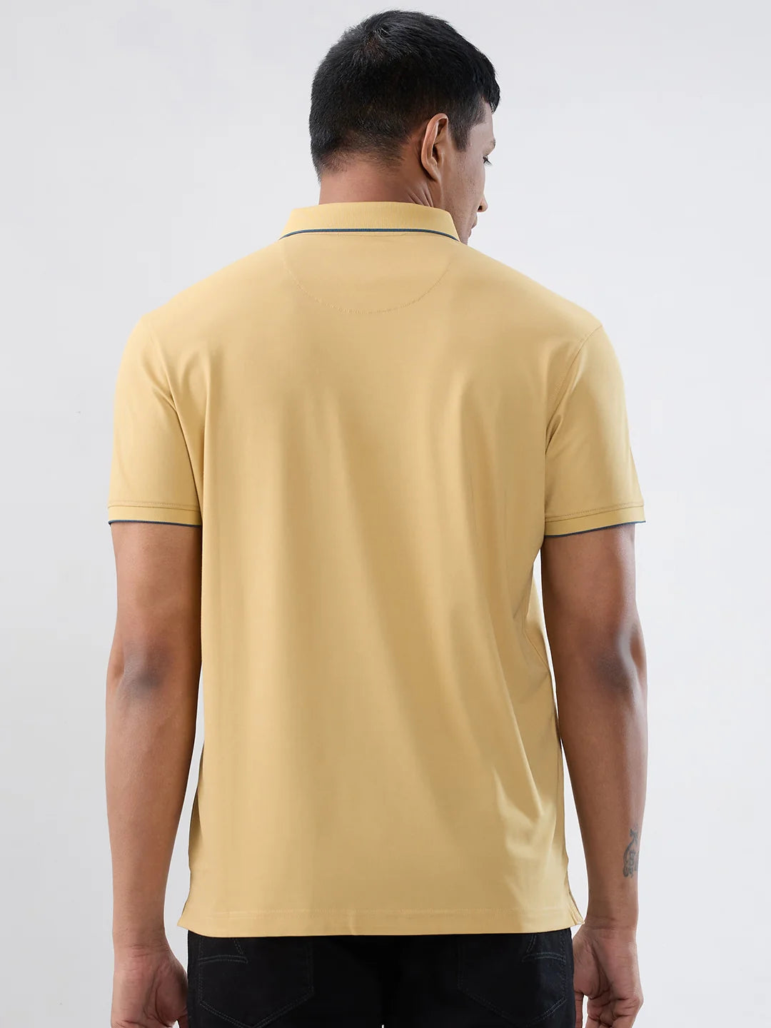 Men T-Shirt Solid Yellow Regular Fit