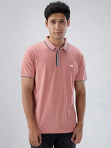 Men T-Shirt Solid Pink Regular Fit