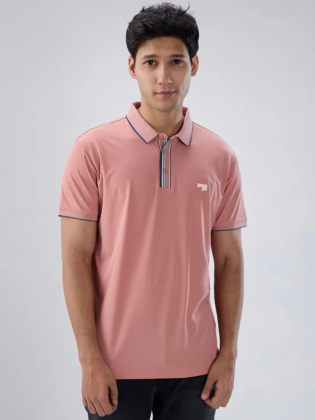 Men T-Shirt Solid Pink Regular Fit