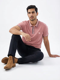 Men T-Shirt Solid Pink Regular Fit