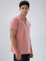 Men T-Shirt Solid Pink Regular Fit