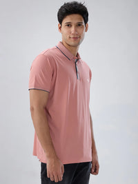 Men T-Shirt Solid Pink Regular Fit