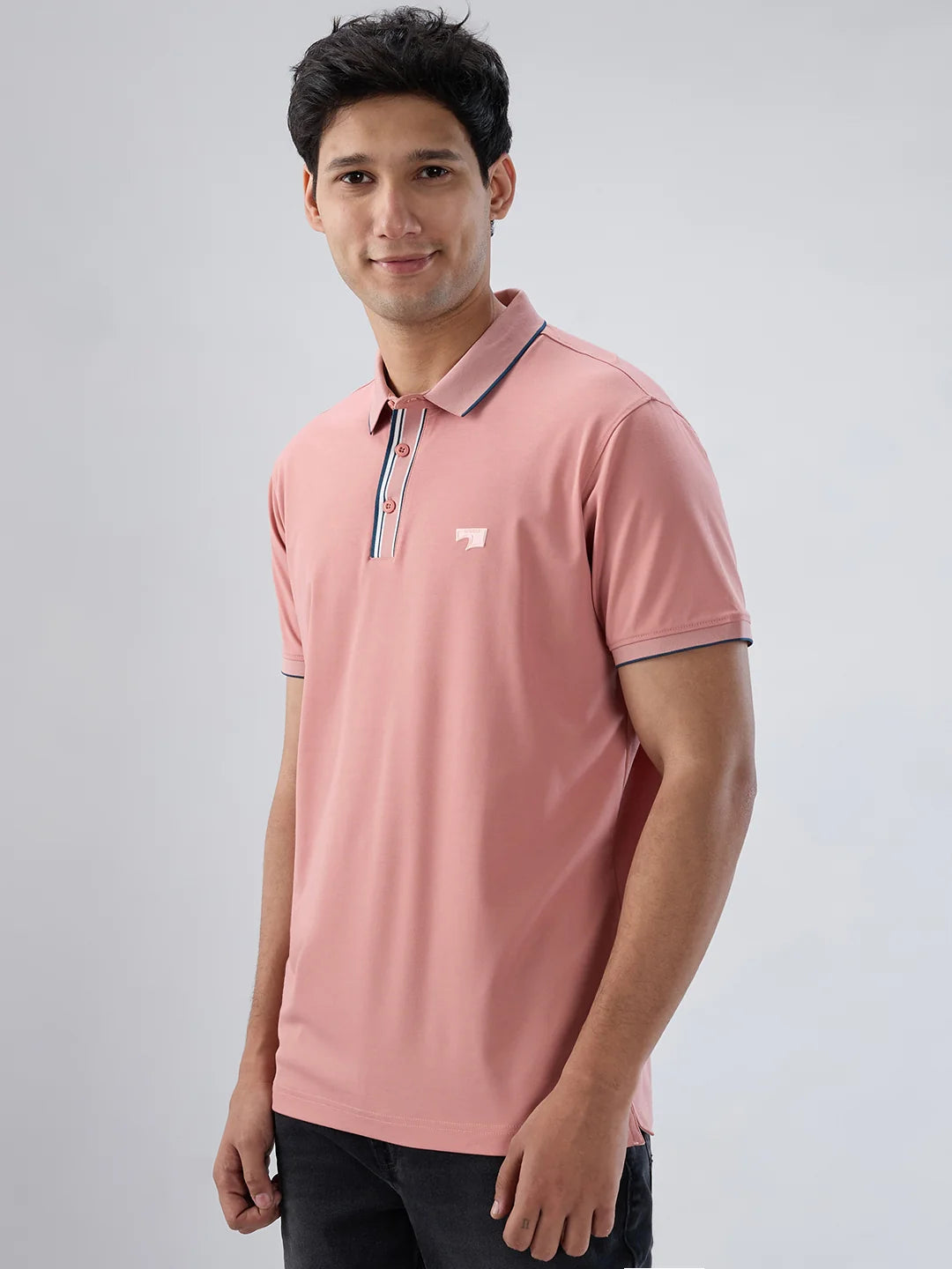 Men T-Shirt Solid Pink Regular Fit