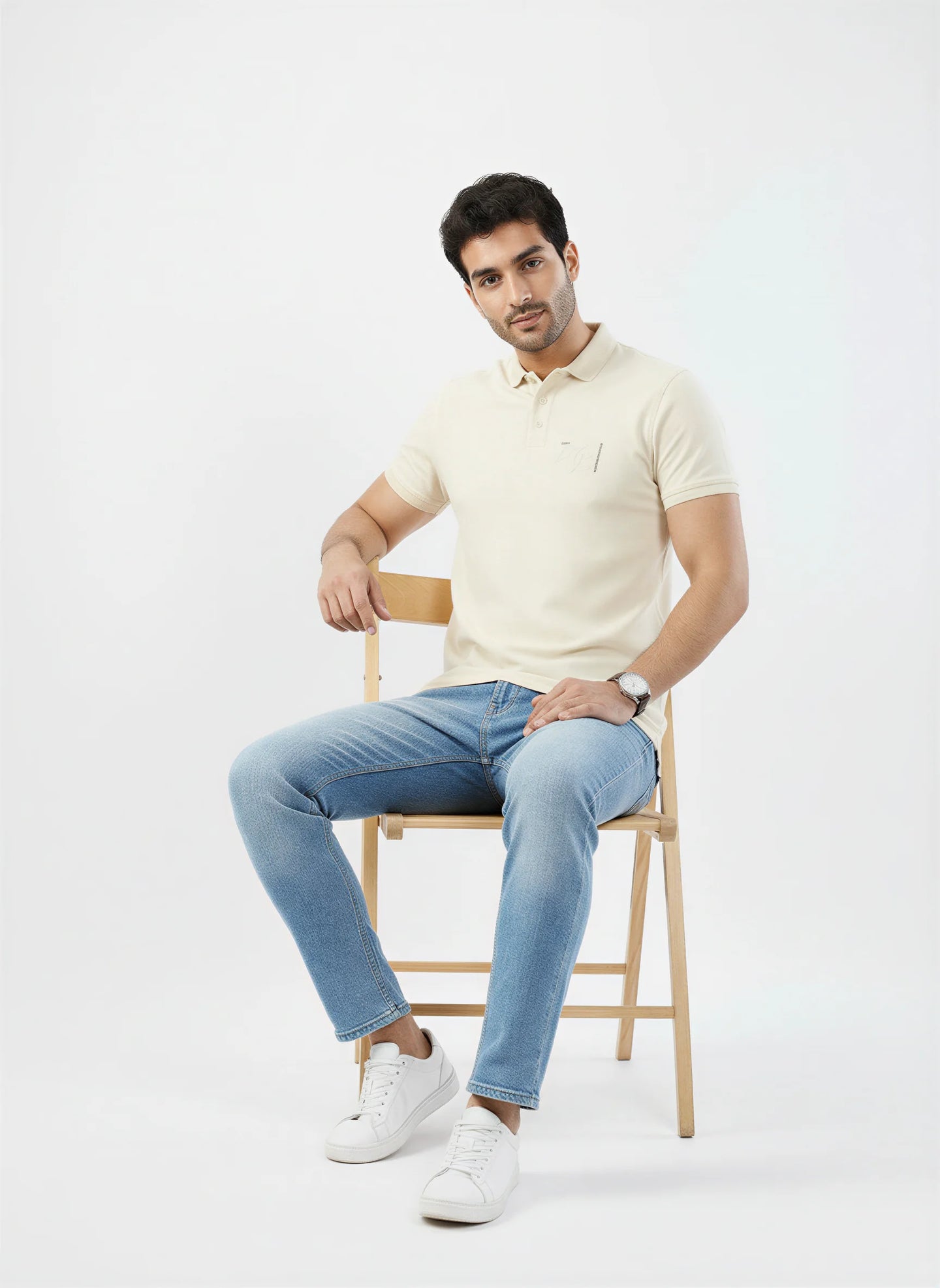 Men T-Shirt Solid Off White Regular Fit