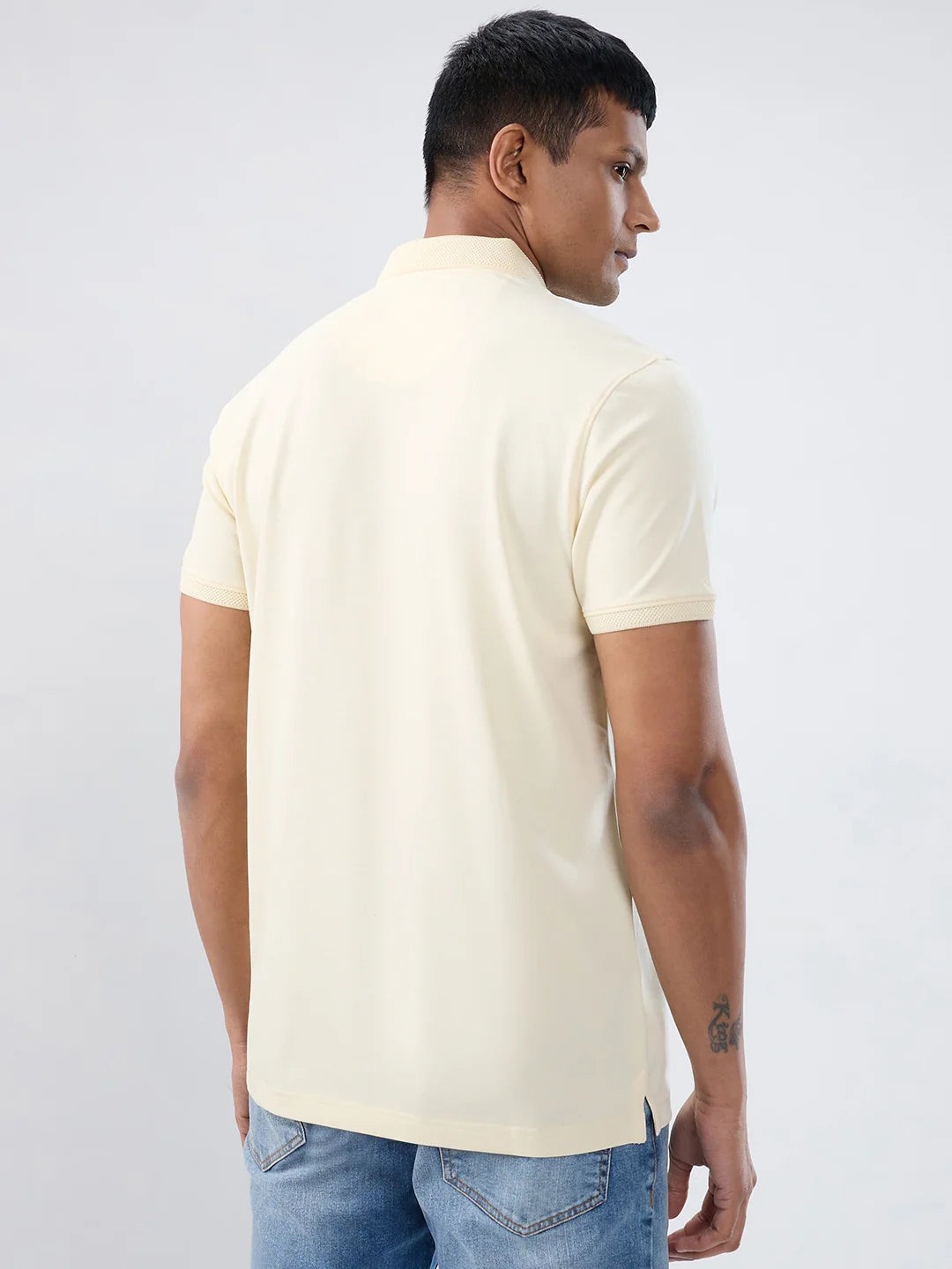 Men T-Shirt Solid Off White Regular Fit