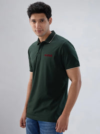 Men T-Shirt Solid Green Regular Fit