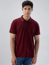 Men T-Shirt Solid Red Regular Fit