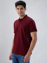 Men T-Shirt Solid Red Regular Fit