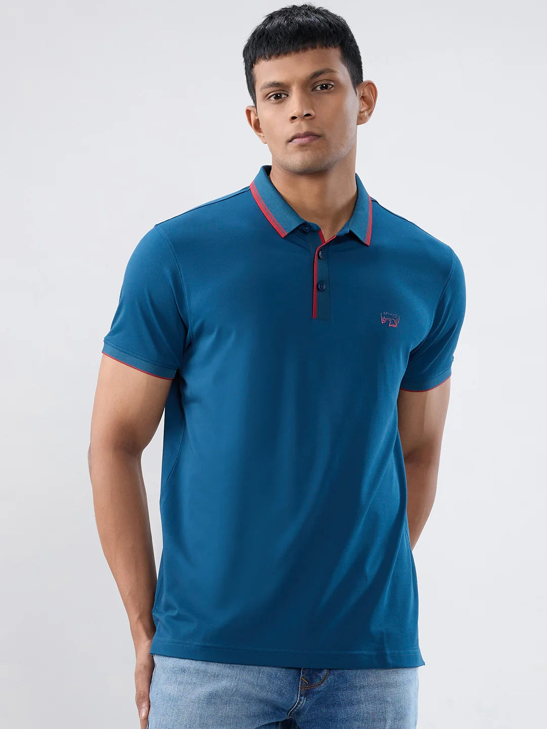 Men T-Shirt Solid Blue Regular Fit