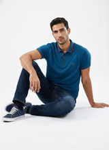 Men T-Shirt Solid Blue Regular Fit