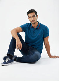 Men T-Shirt Solid Blue Regular Fit