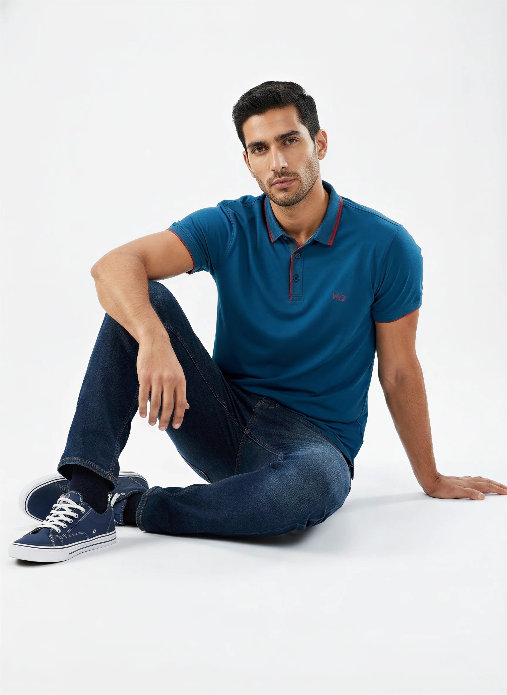 Men T-Shirt Solid Blue Regular Fit
