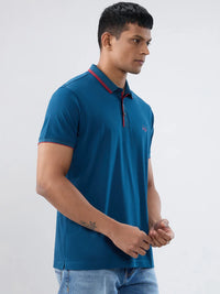 Men T-Shirt Solid Blue Regular Fit