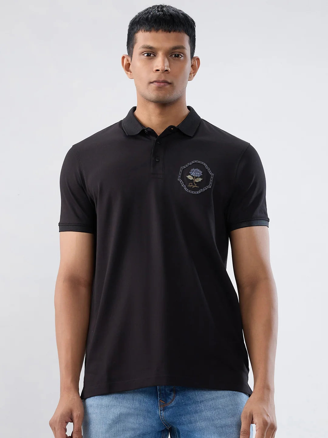 Men T-Shirt Solid Black Regular Fit