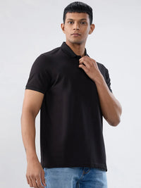 Men T-Shirt Solid Black Regular Fit