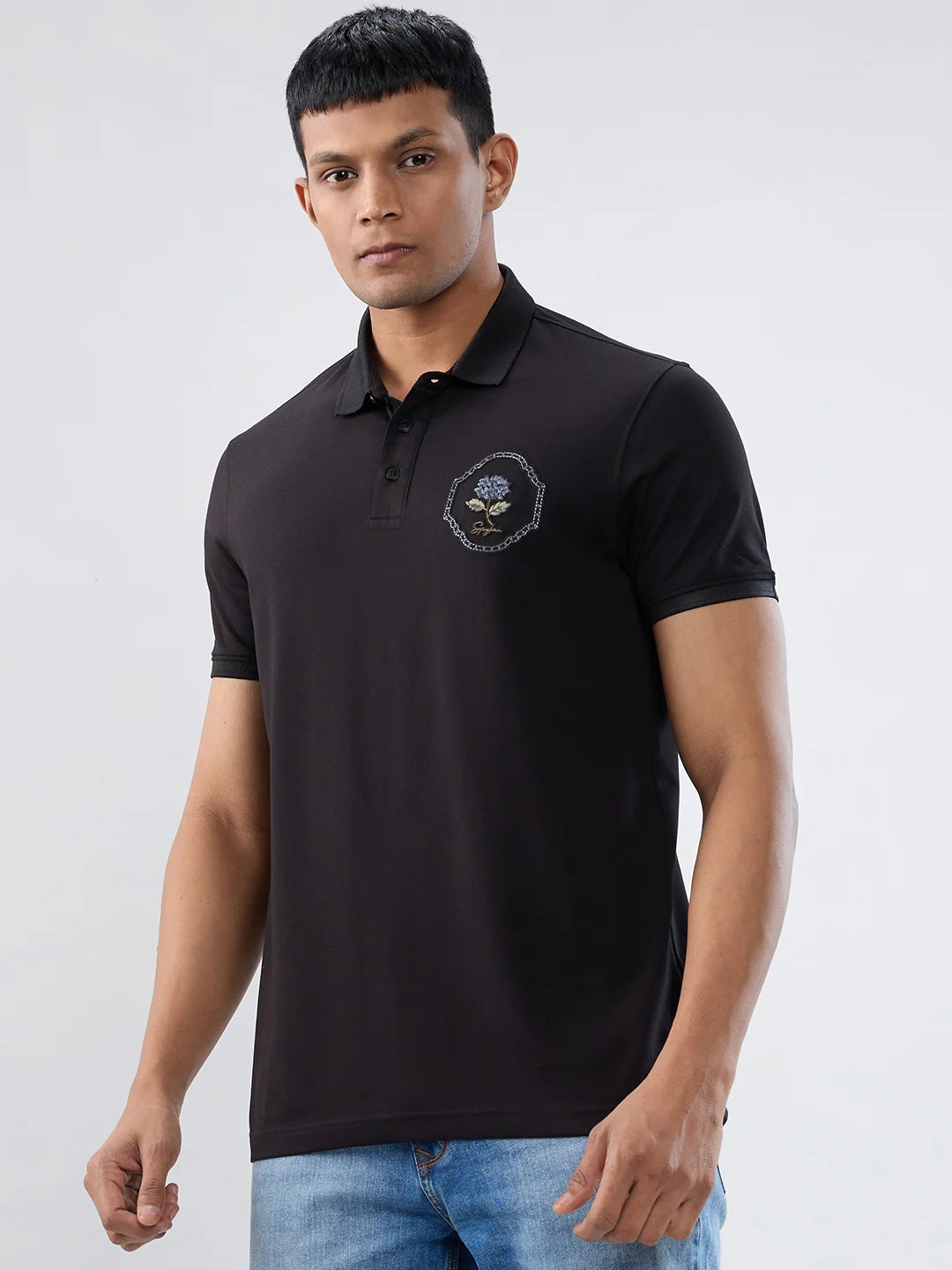Men T-Shirt Solid Black Regular Fit