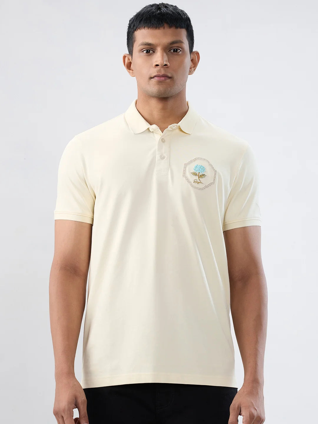 Men T-Shirt Solid Off White Regular Fit
