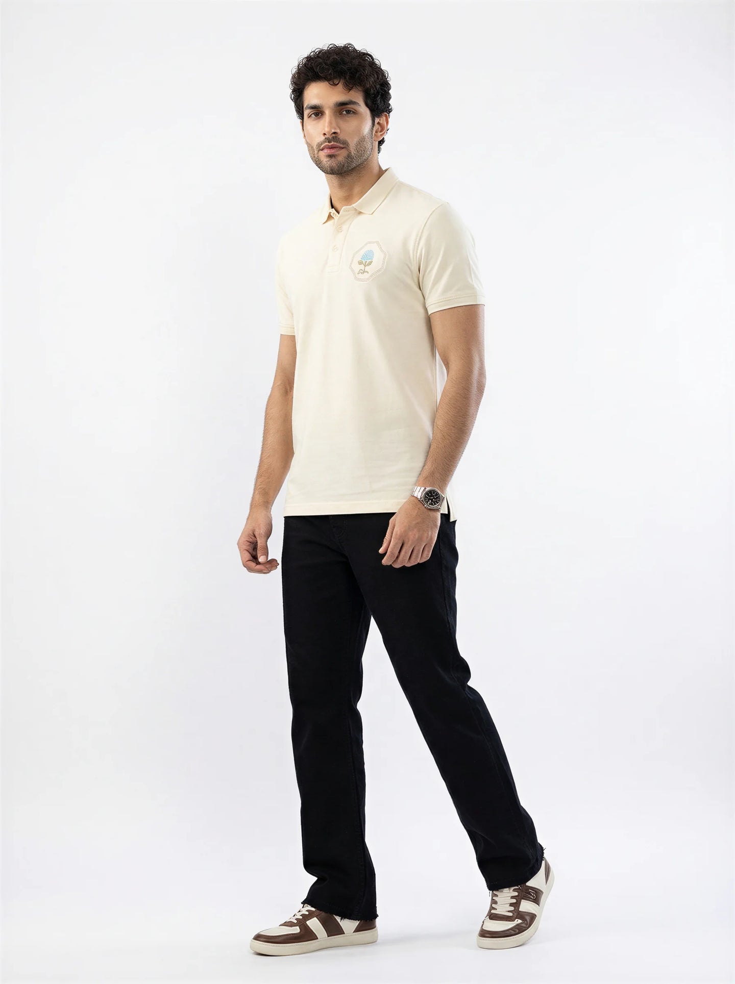 Men T-Shirt Solid Off White Regular Fit