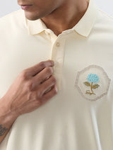 Men T-Shirt Solid Off White Regular Fit