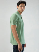 Men T-Shirt Solid Green Regular Fit