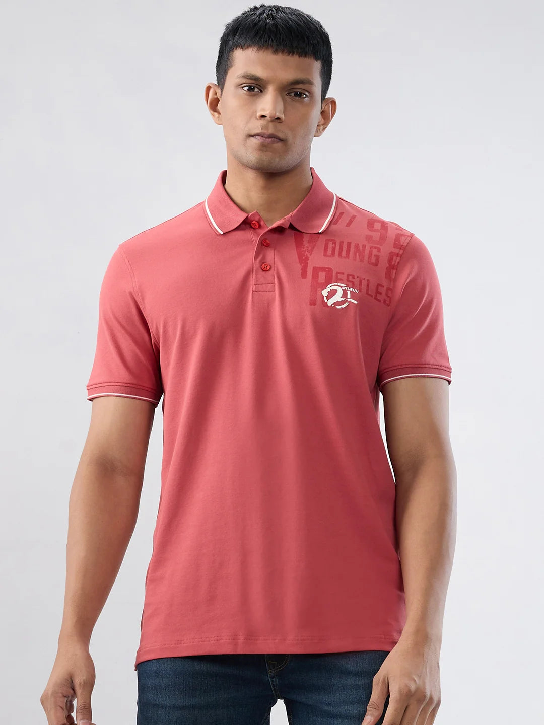 Men T-Shirt Solid Red Regular Fit