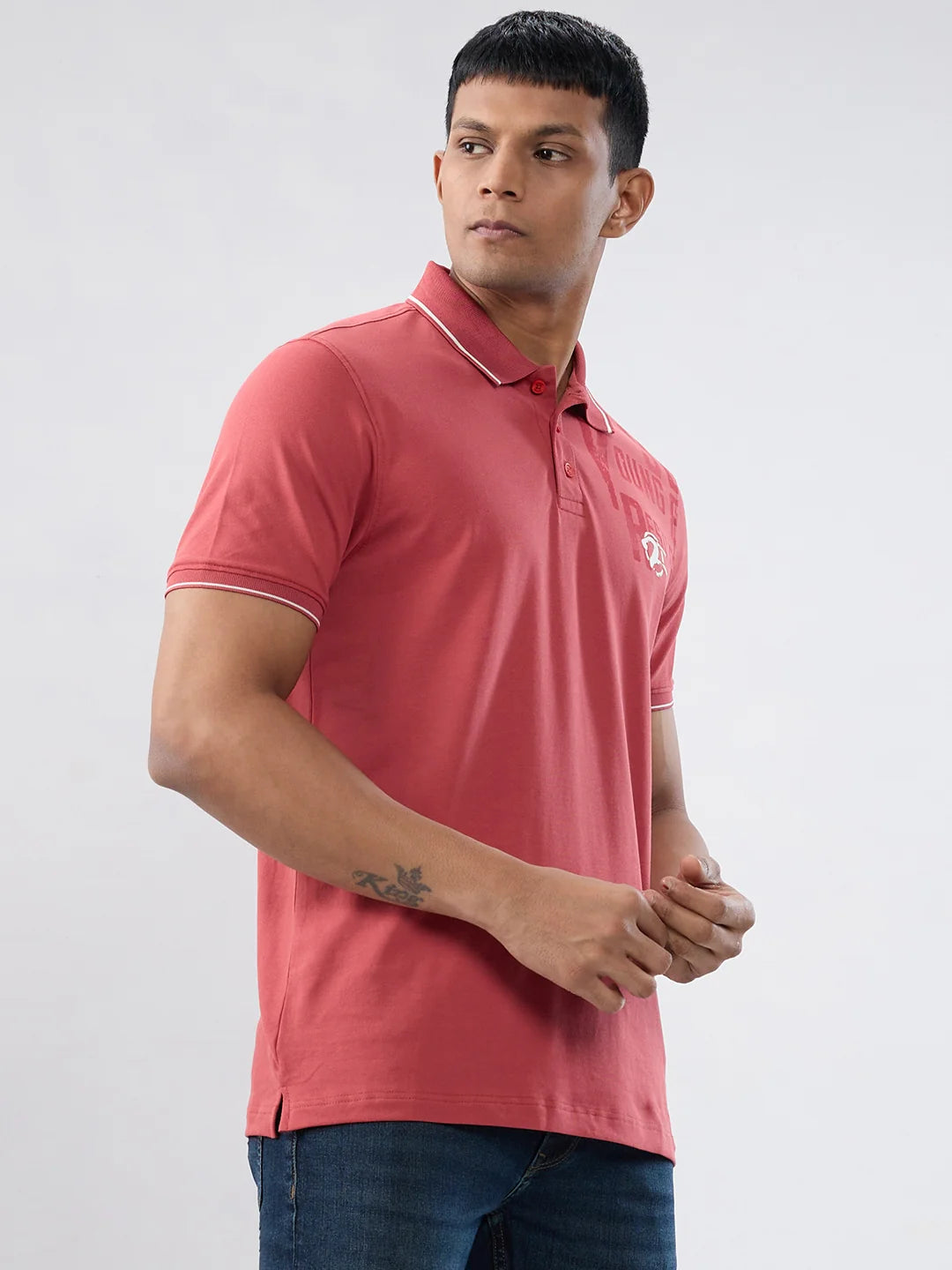 Men T-Shirt Solid Red Regular Fit