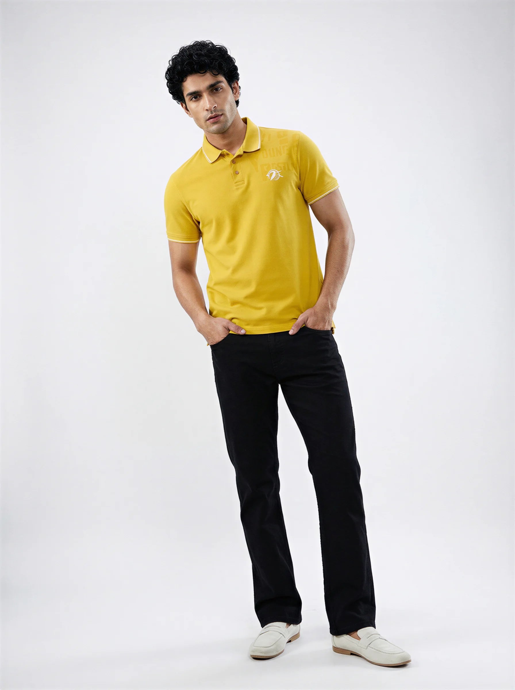 Men T-Shirt Solid Yellow Regular Fit