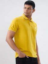 Men T-Shirt Solid Yellow Regular Fit