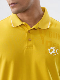 Men T-Shirt Solid Yellow Regular Fit