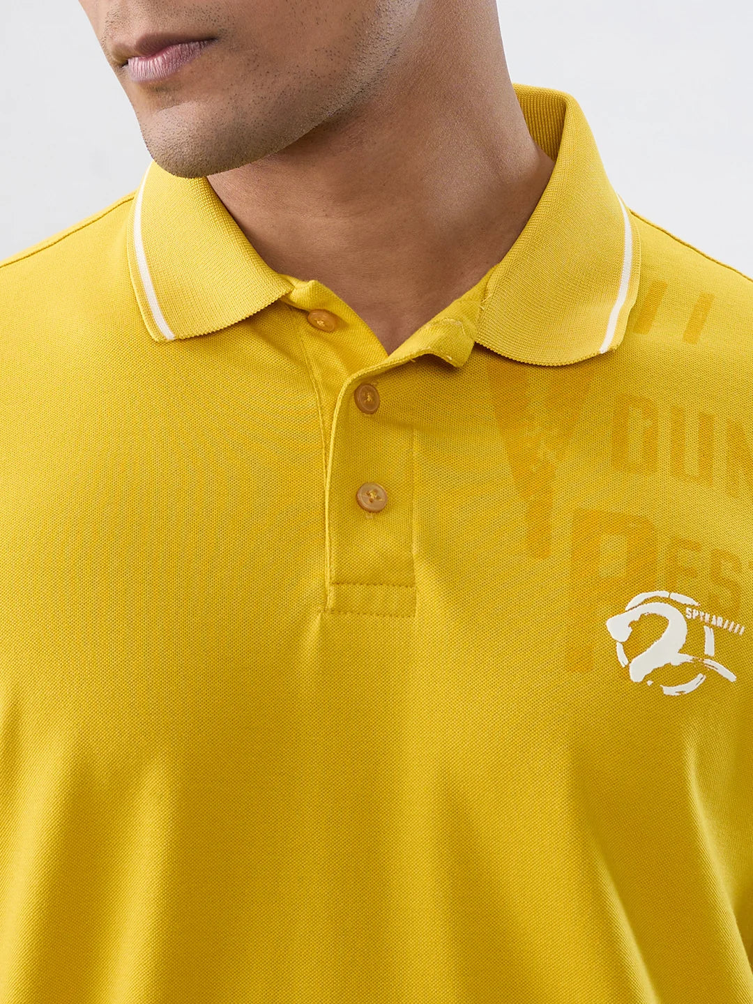 Men T-Shirt Solid Yellow Regular Fit