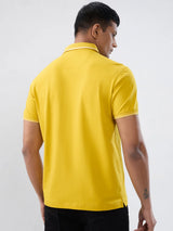Men T-Shirt Solid Yellow Regular Fit