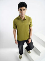 Men T-Shirt Solid Green Regular Fit