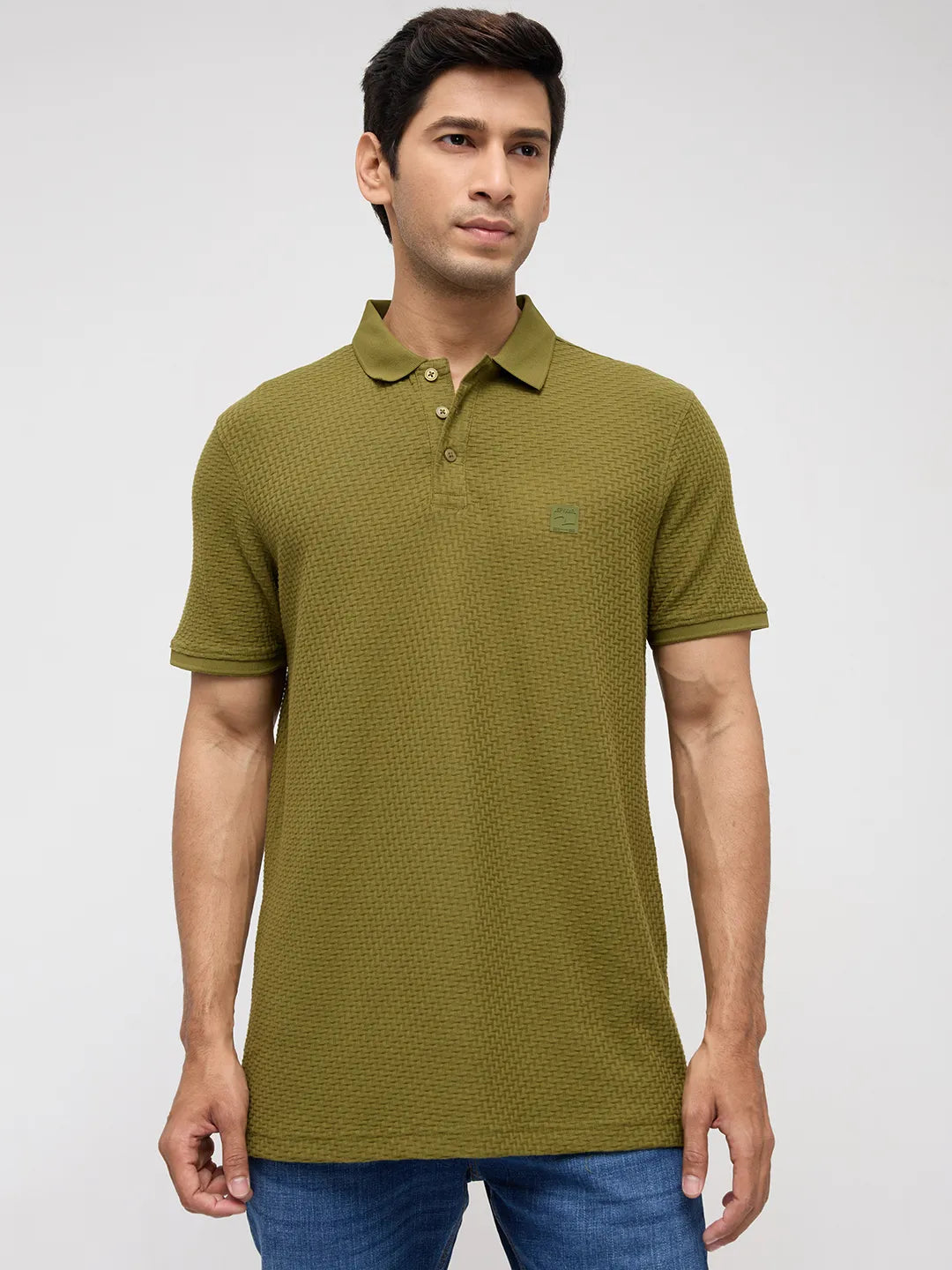 Men T-Shirt Solid Green Regular Fit