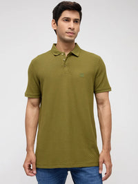 Men T-Shirt Solid Green Regular Fit