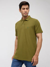 Men T-Shirt Solid Green Regular Fit