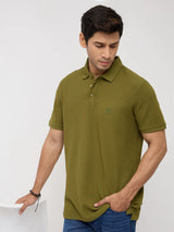 Men T-Shirt Solid Green Regular Fit