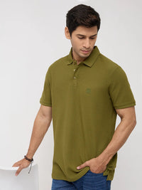 Men T-Shirt Solid Green Regular Fit