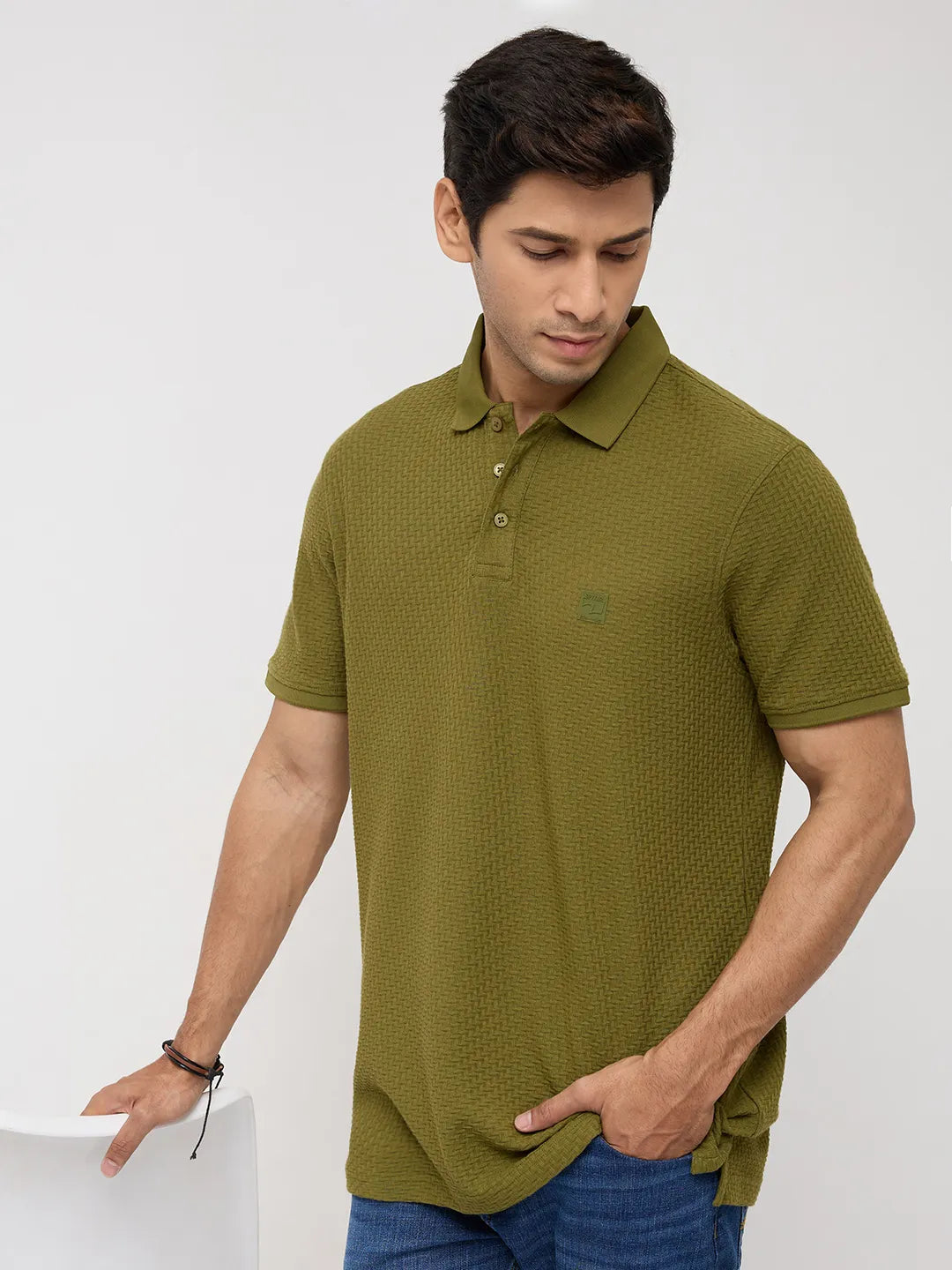Men T-Shirt Solid Green Regular Fit
