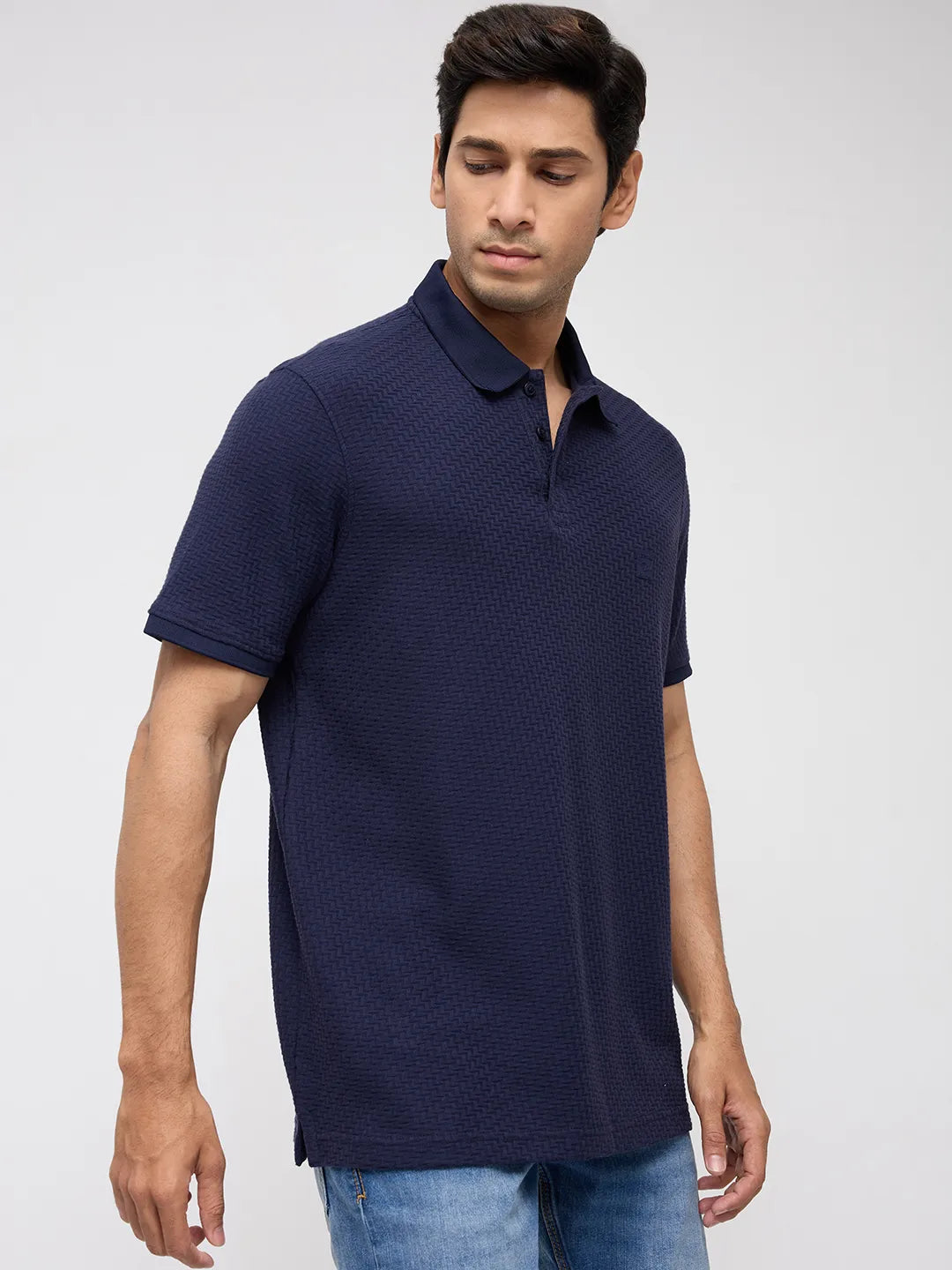 Men T-Shirt Navy Blue Regular Fit