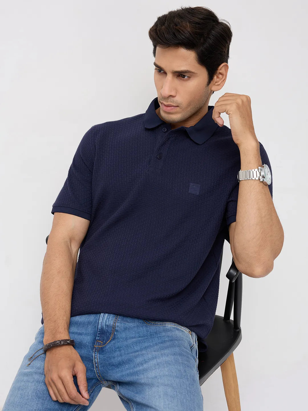 Men T-Shirt Navy Blue Regular Fit