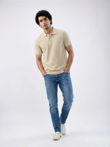 Men T-Shirt Solid Beige Regular Fit
