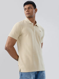 Men T-Shirt Solid Beige Regular Fit